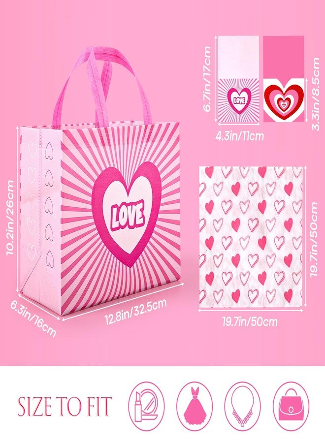 YANGTE 2 Pack 13" Valentines Gift Bags with Tissue Paper, Valentine Bags for Kids and Adults, Pink Non-Woven Valentines Day Gift Bags, Valentines Goodie Bags for Party Favor, 12.8"*10.2"*6.3" - Image 3